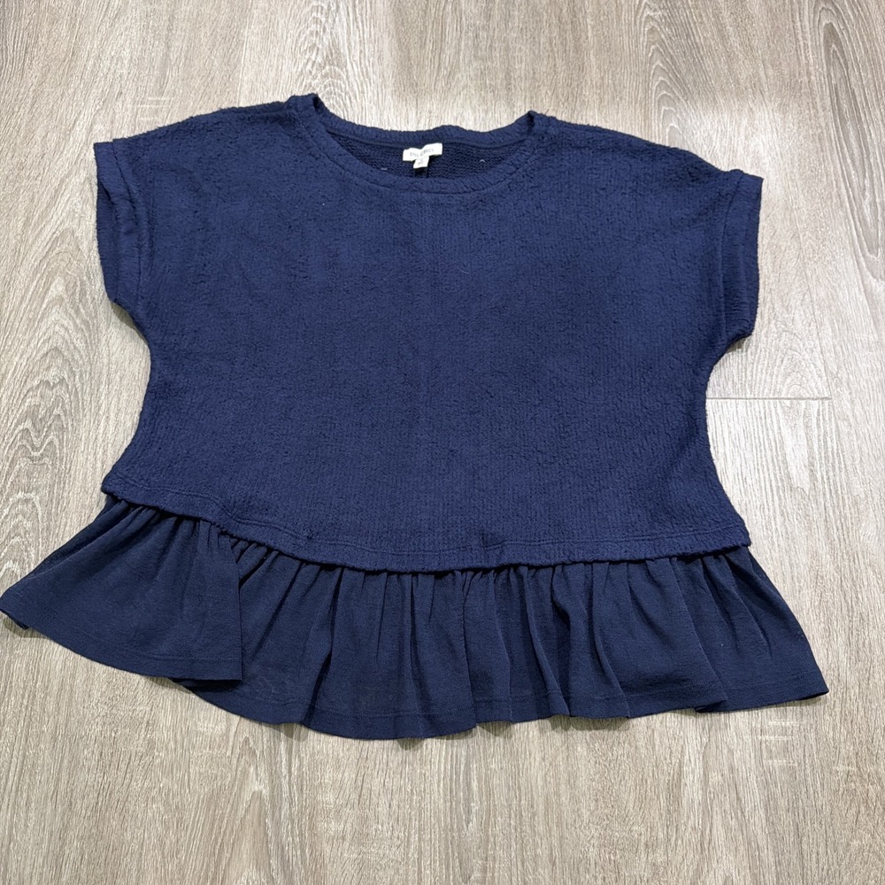 Anthropologie Pilcro Short Sleeve Sweater Twofer Top Textured Navy Medium - Picture 1 of 7
